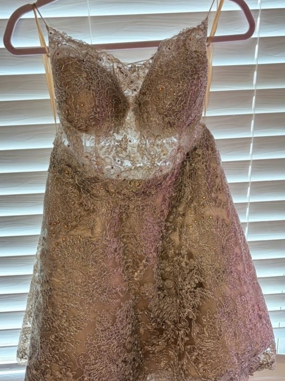 Neutral Beige Lace Dress HOCO